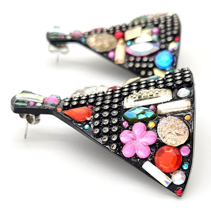 Bill Schiffer Large abstract Skyline Lucite Rhinestones Earrings Signed 1987, view 6 of 10