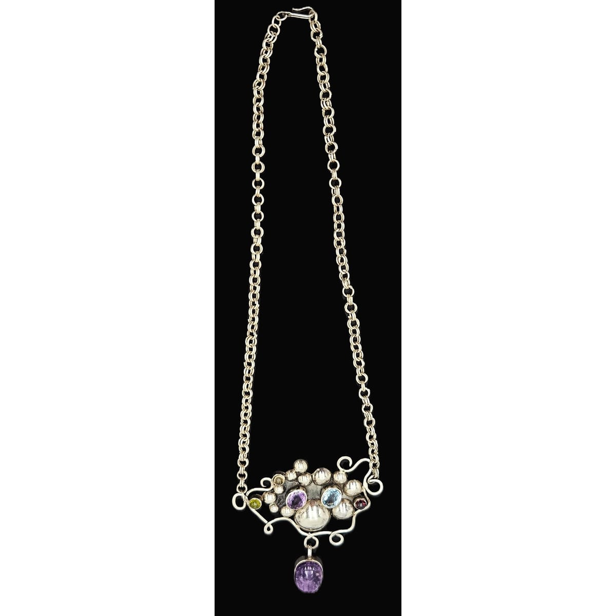 Artisan sterling silver Topaz Peridot Garnet Amethyst Scarab Beetle Necklace, view 2 of 8