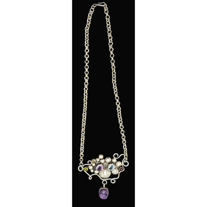 Artisan sterling silver Topaz Peridot Garnet Amethyst Scarab Beetle Necklace, view 2 of 8