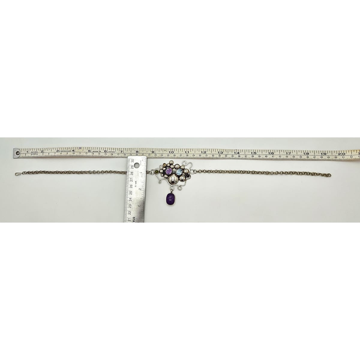 Artisan sterling silver Topaz Peridot Garnet Amethyst Scarab Beetle Necklace, view 5 of 8