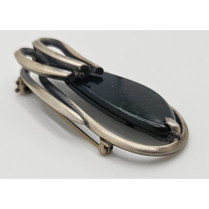 US Jewish Designer Maxwell Chayat modernist sterling silver Onyx Brooch Circa 1950s, view 5 of 10