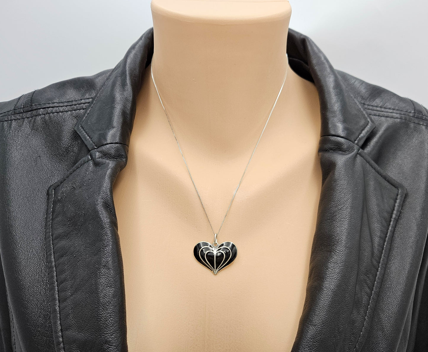 David Andersen Norway sterling silver enamel modernist Heart Necklace Circa 1960s, view 2 of 7