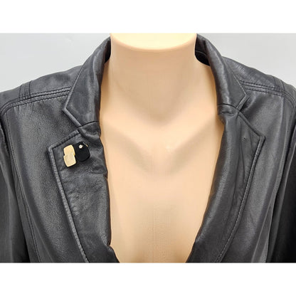 Vintage Artisan 3D modernist 14K gold Diamond and Black Onyx Brooch Pendant, view 4 of 10