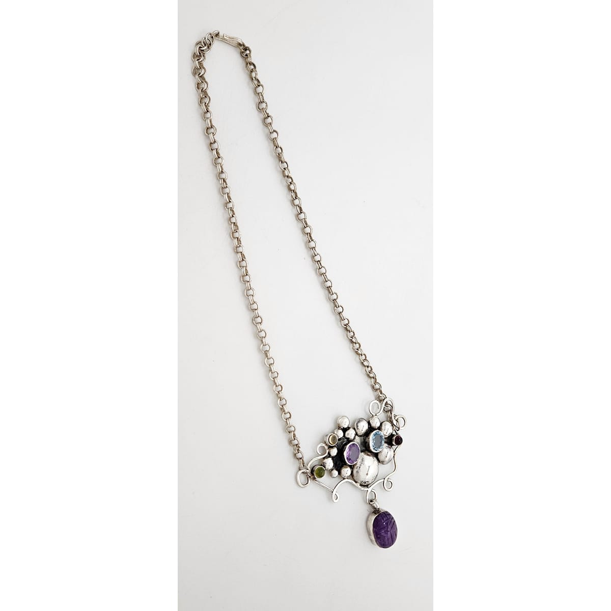 Artisan sterling silver Topaz Peridot Garnet Amethyst Scarab Beetle Necklace, view 6 of 8