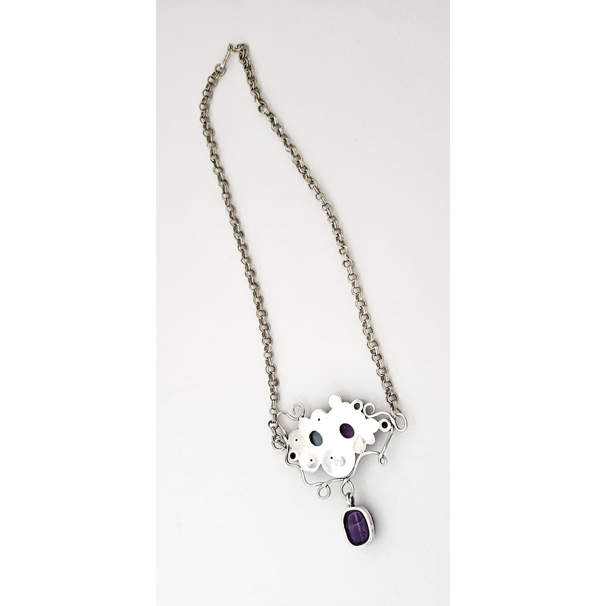 Artisan sterling silver Topaz Peridot Garnet Amethyst Scarab Beetle Necklace, view 8 of 8