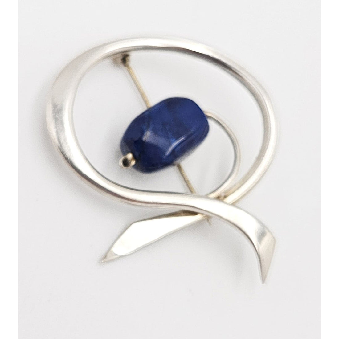 Danish Designer Bjorklund sterling silver Lapis Lazuli Brooch Circa 1960s, view 1 of 7