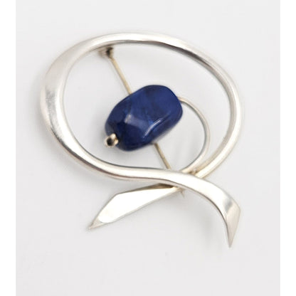 Danish Designer Bjorklund sterling silver Lapis Lazuli Brooch Circa 1960s, view 1 of 7