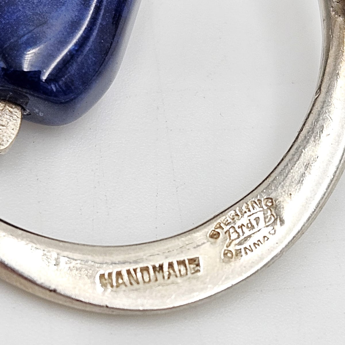 Danish Designer Bjorklund sterling silver Lapis Lazuli Brooch Circa 1960s, view 6 of 7