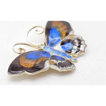 David Andersen Norway XL Gilt sterling silver enamel Butterfly Brooch 1940s, view 3 of 8