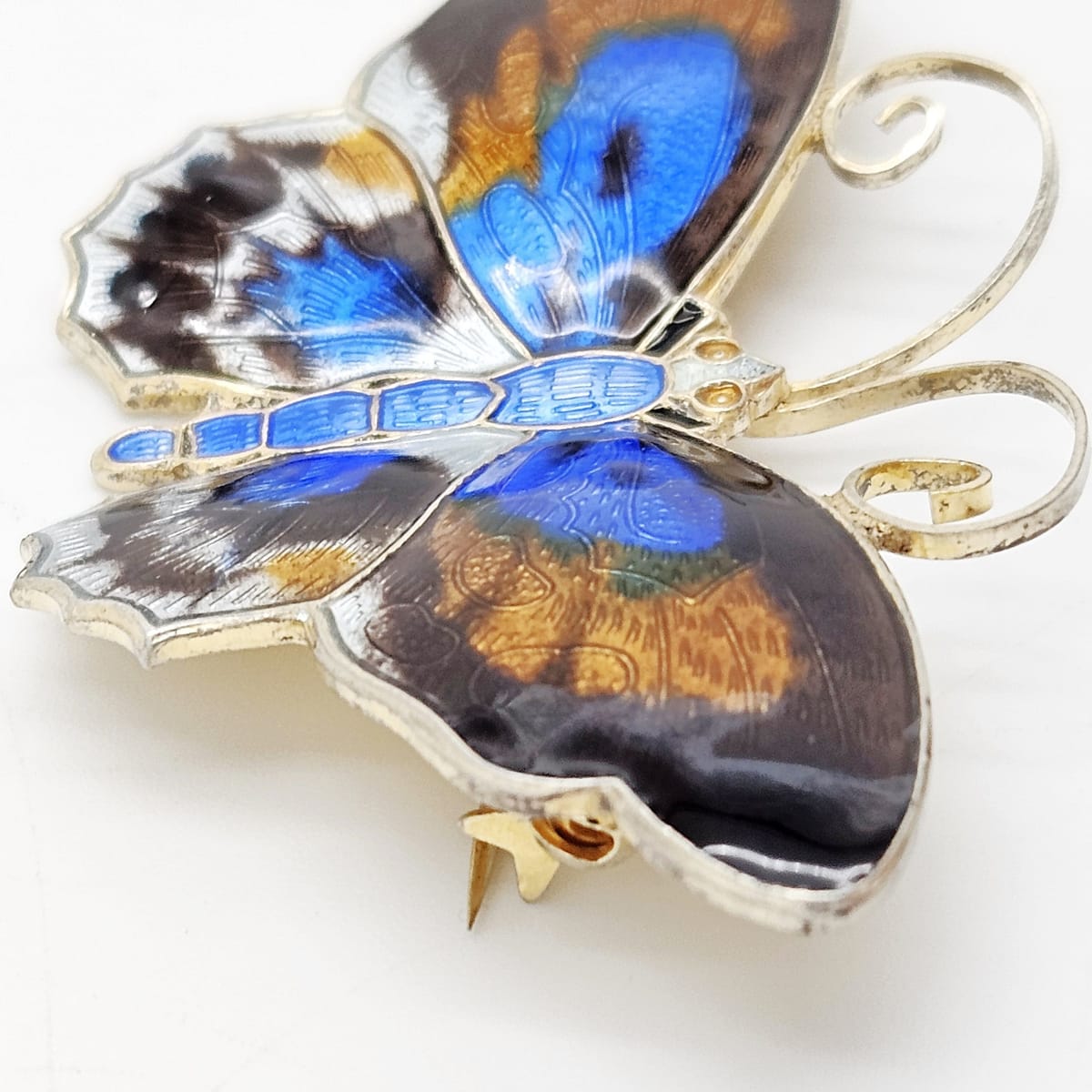 David Andersen Norway XL Gilt sterling silver enamel Butterfly Brooch 1940s, view 4 of 8