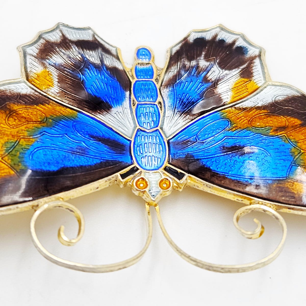 David Andersen Norway XL Gilt sterling silver enamel Butterfly Brooch 1940s, view 5 of 8