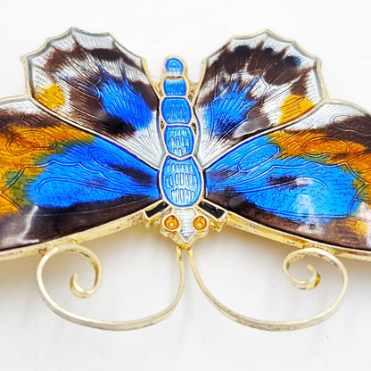 David Andersen Norway XL Gilt sterling silver enamel Butterfly Brooch 1940s, view 5 of 8