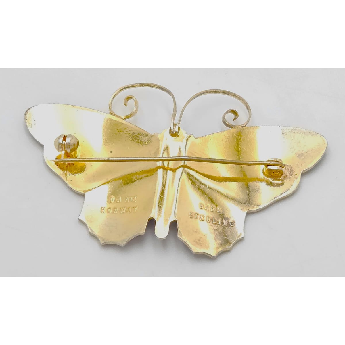 David Andersen Norway XL Gilt sterling silver enamel Butterfly Brooch 1940s, view 7 of 8
