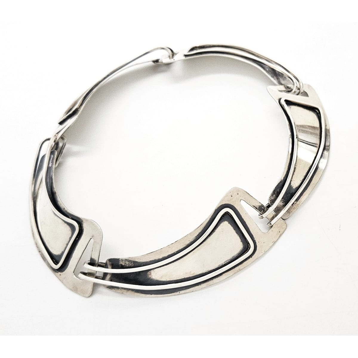 Jules Brenner sterling silver modernist Panel Link Necklace 1950s Book Piece, view 4 of 9