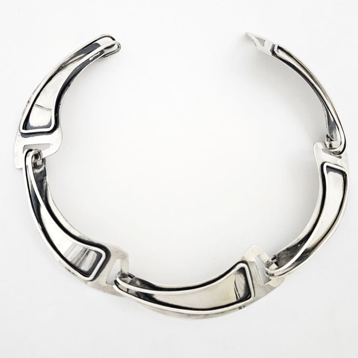 Jules Brenner sterling silver modernist Panel Link Necklace 1950s Book Piece, view 6 of 9