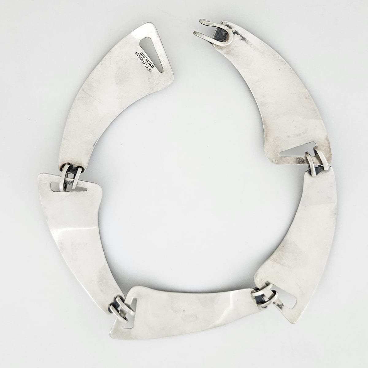 Jules Brenner sterling silver modernist Panel Link Necklace 1950s Book Piece, view 7 of 9