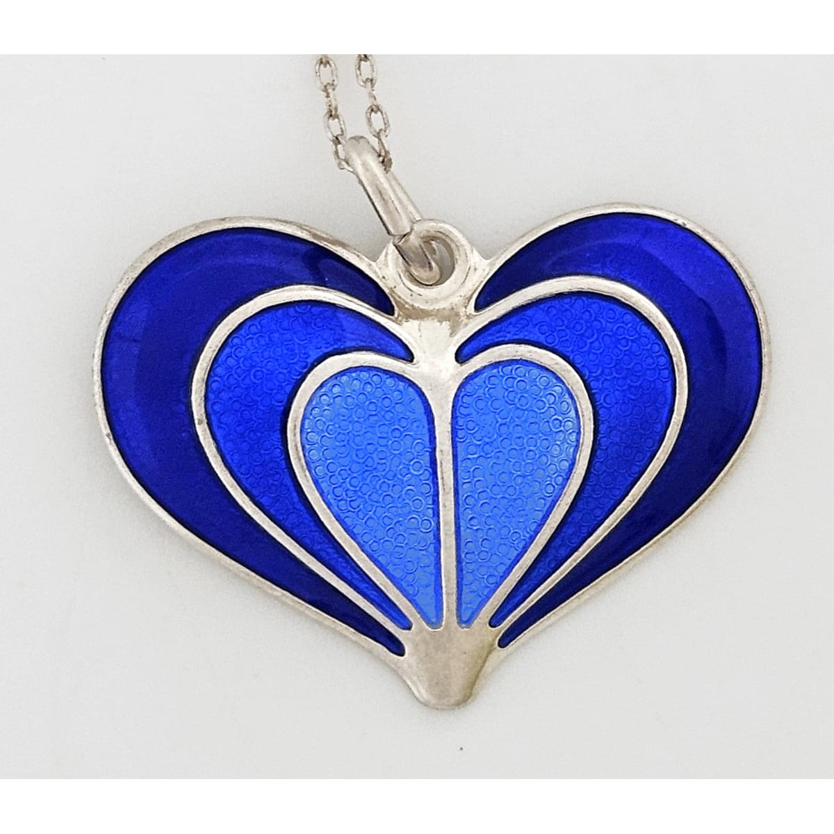 David Andersen Norway sterling silver Blue enamel modernist Heart Necklace 1950s, view 1 of 8