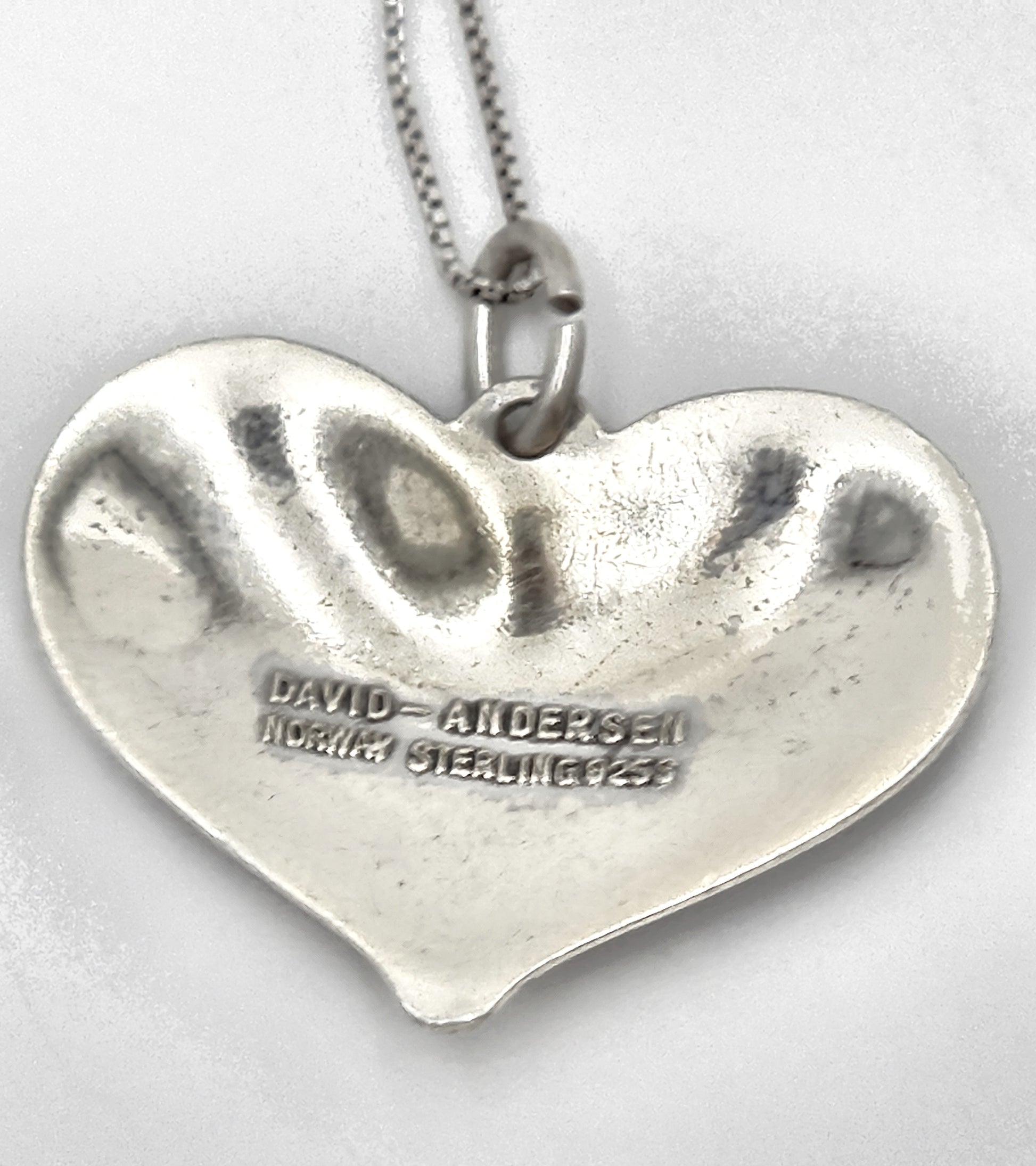 David Andersen Norway sterling silver Blue enamel modernist Heart Necklace 1950s, view 7 of 8