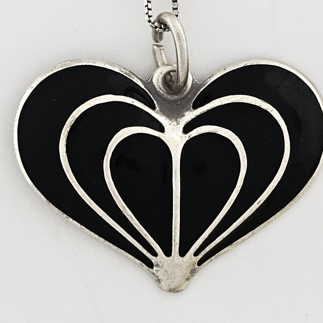 David Andersen Norway sterling silver enamel modernist Heart Necklace Circa 1960s, view 1 of 7