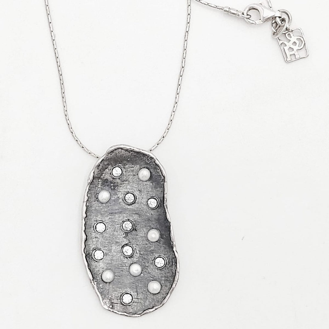 Retired Silpada G&amp;H Sterling Silver Pearls Swarovski Crystals Modernist Necklace