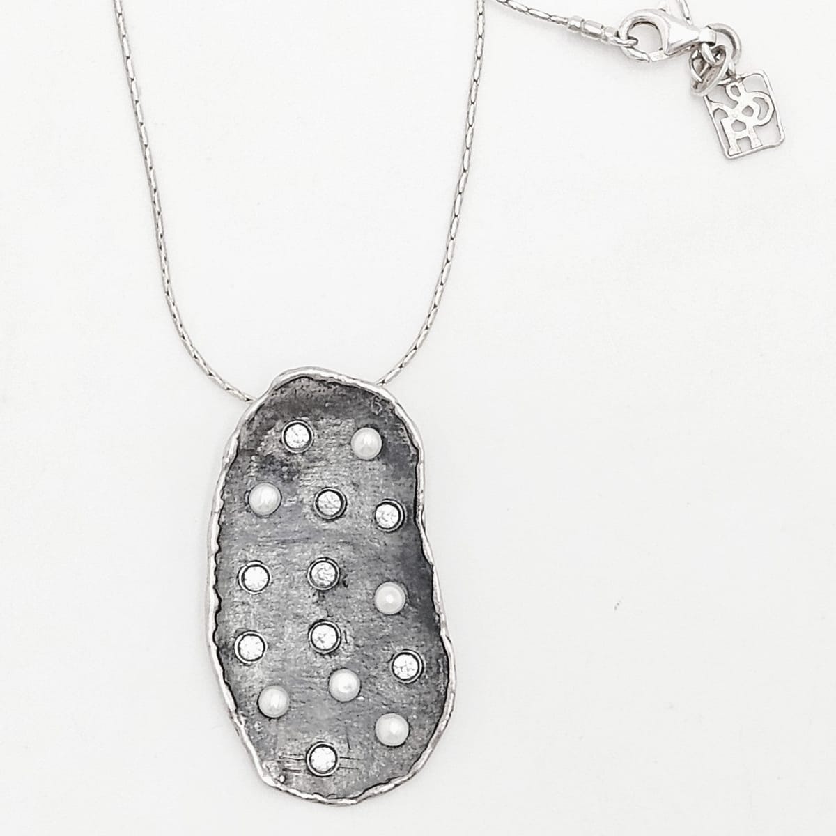 Retired Silpada G&amp;H Sterling Silver Pearls Swarovski Crystals Modernist Necklace