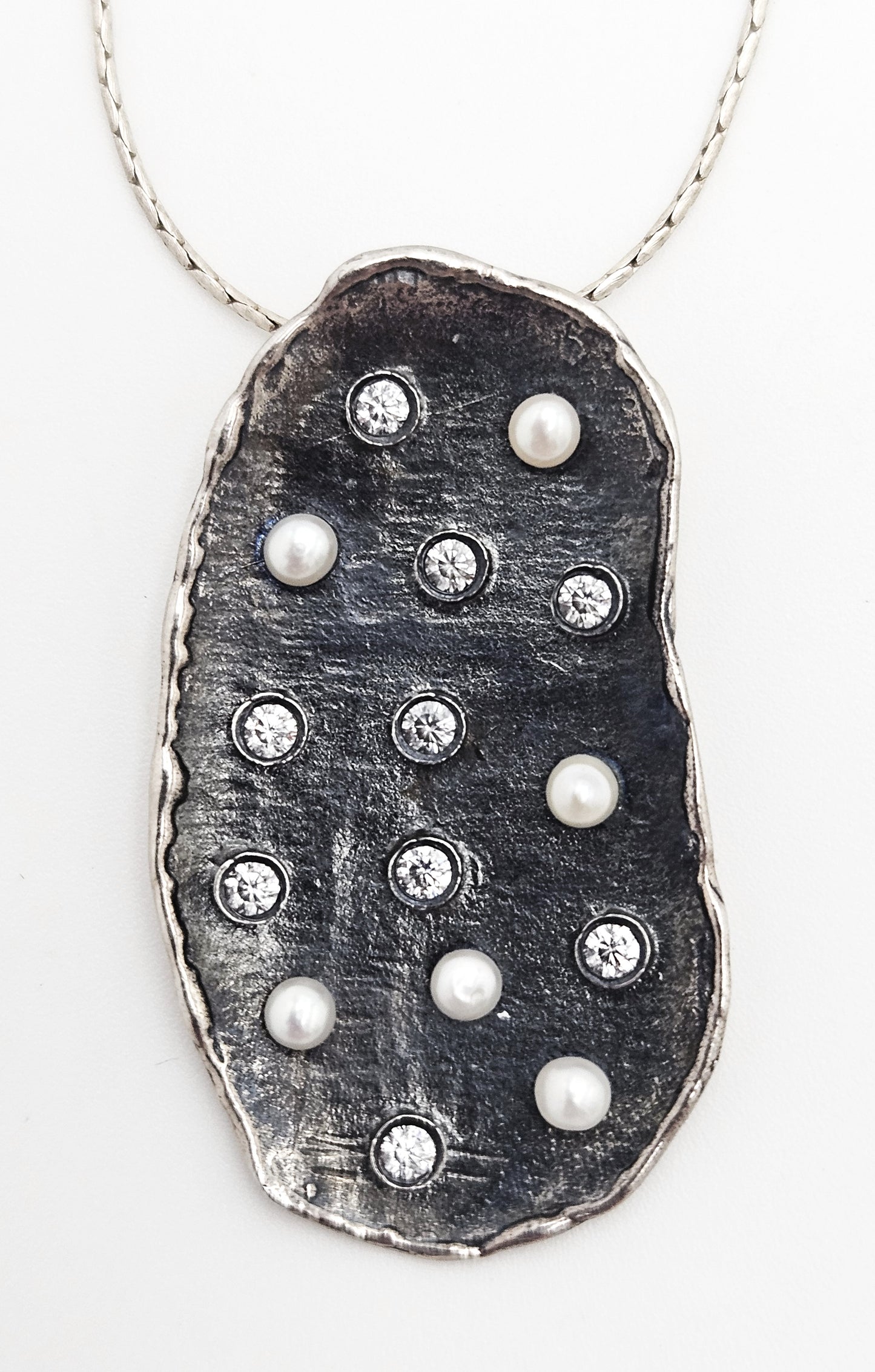 Retired Silpada G&H Sterling Silver Pearls Swarovski Crystals Modernist Necklace
