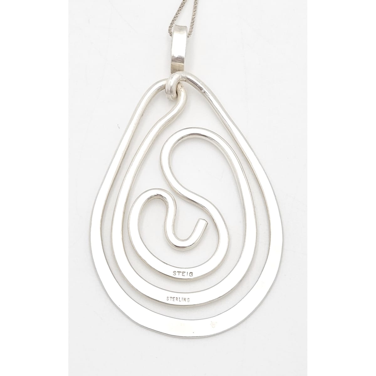 Designer Henry Steig sterling silver abstract modernist Pendant Necklace 1950s, view 7 of 9