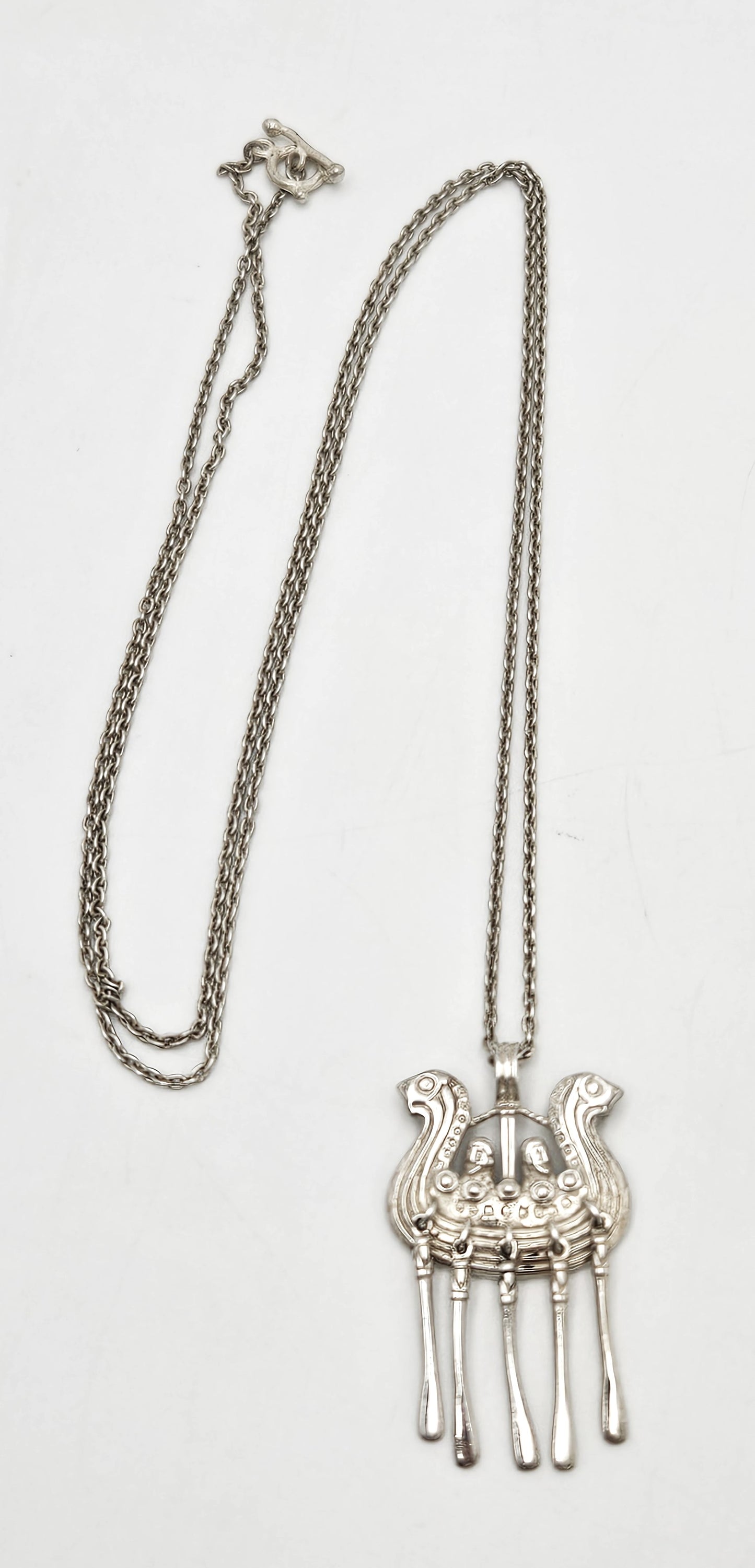 Kalevala Koru Finland Sterling XL 3D Articulating Viking Ship Necklace 1960's