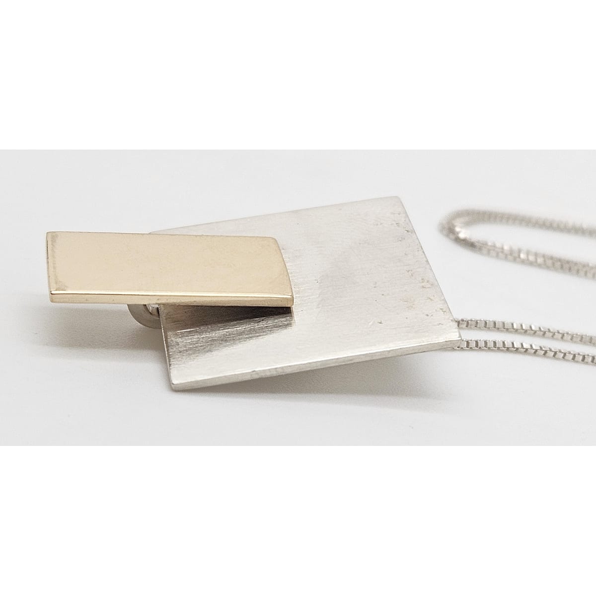 Betty Cooke 3D modernist 14K gold and sterling silver Pendant Necklace circa 1960s, view 6 of 10