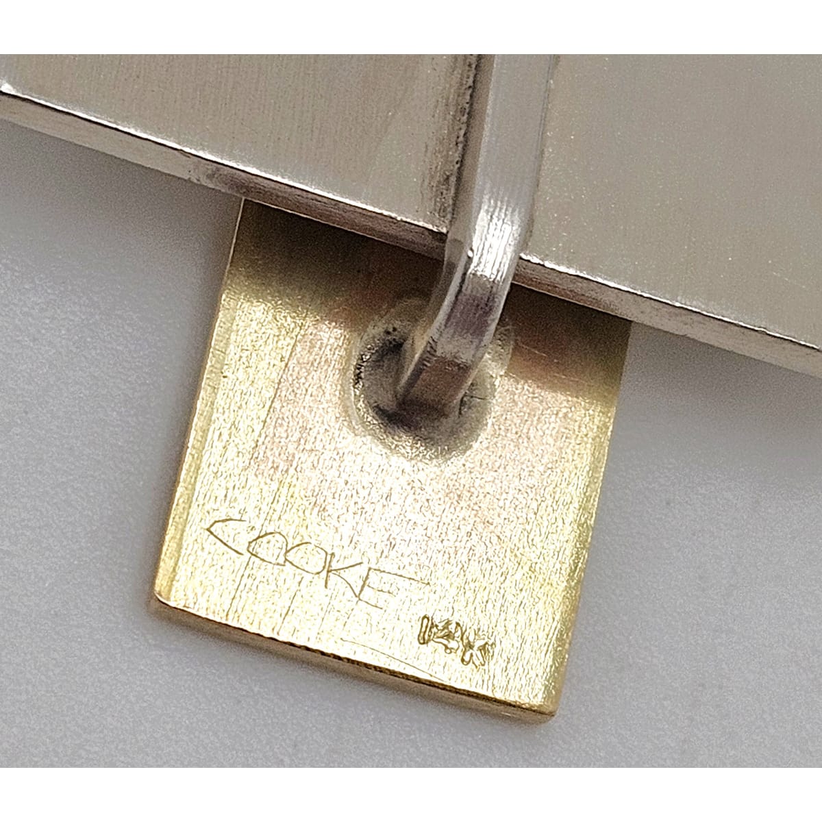 Betty Cooke 3D modernist 14K gold and sterling silver Pendant Necklace circa 1960s, view 8 of 10