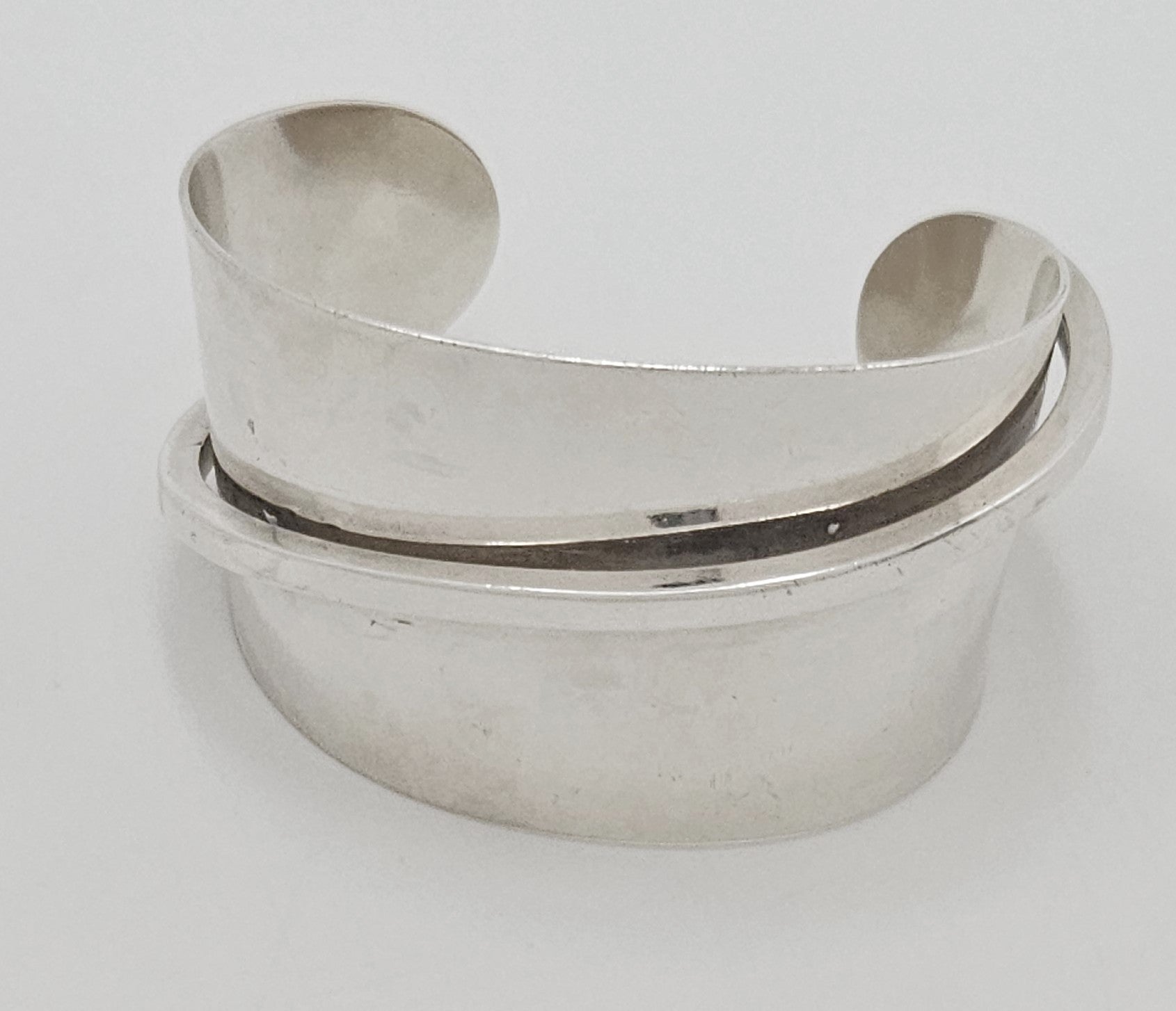 Designer Henry Steig sterling silver abstract modernist Studio Cuff 1950s, view 1 of 8