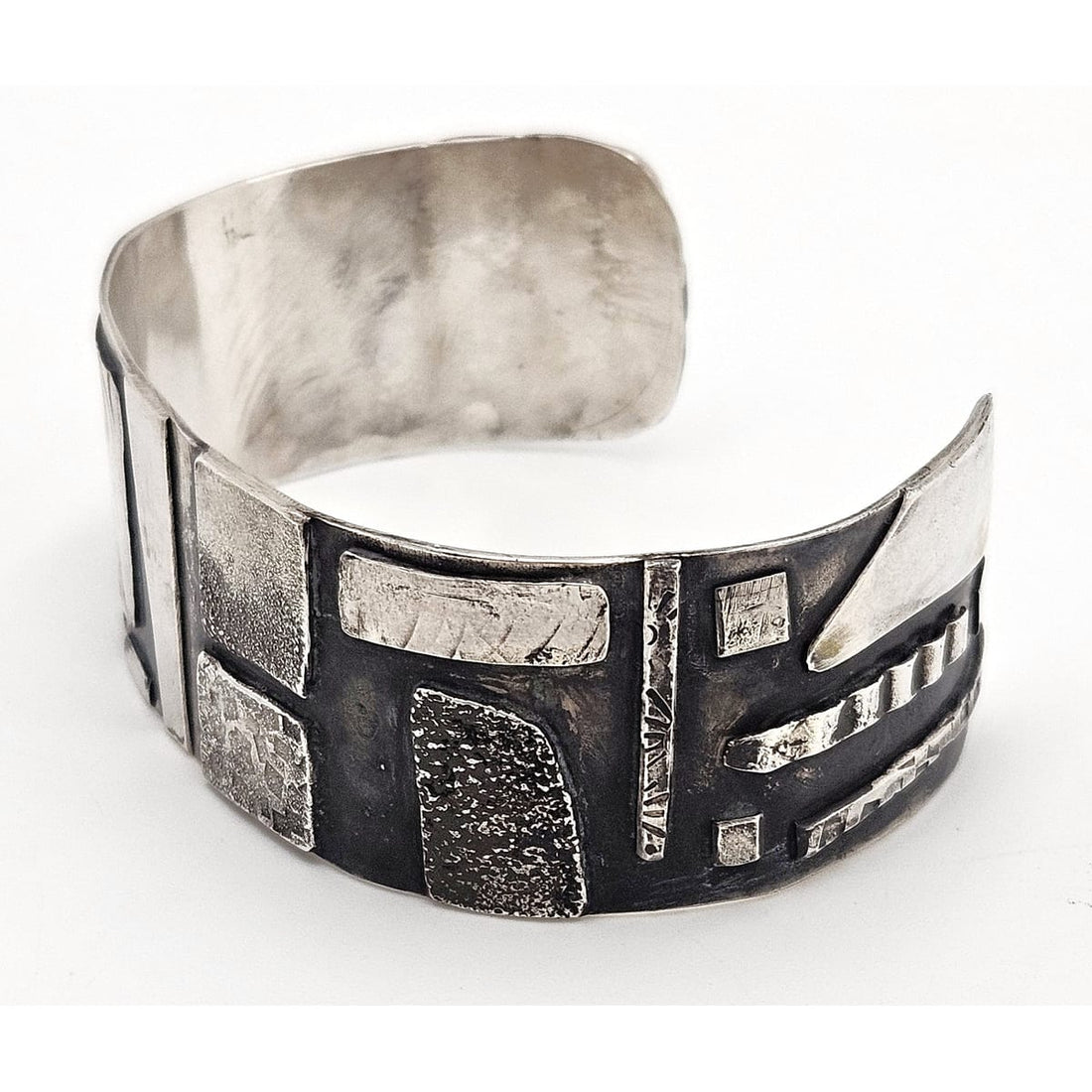 VTG Artisan Sterling Abstract Modernist Constructivism Cuff Bracelet - Signed