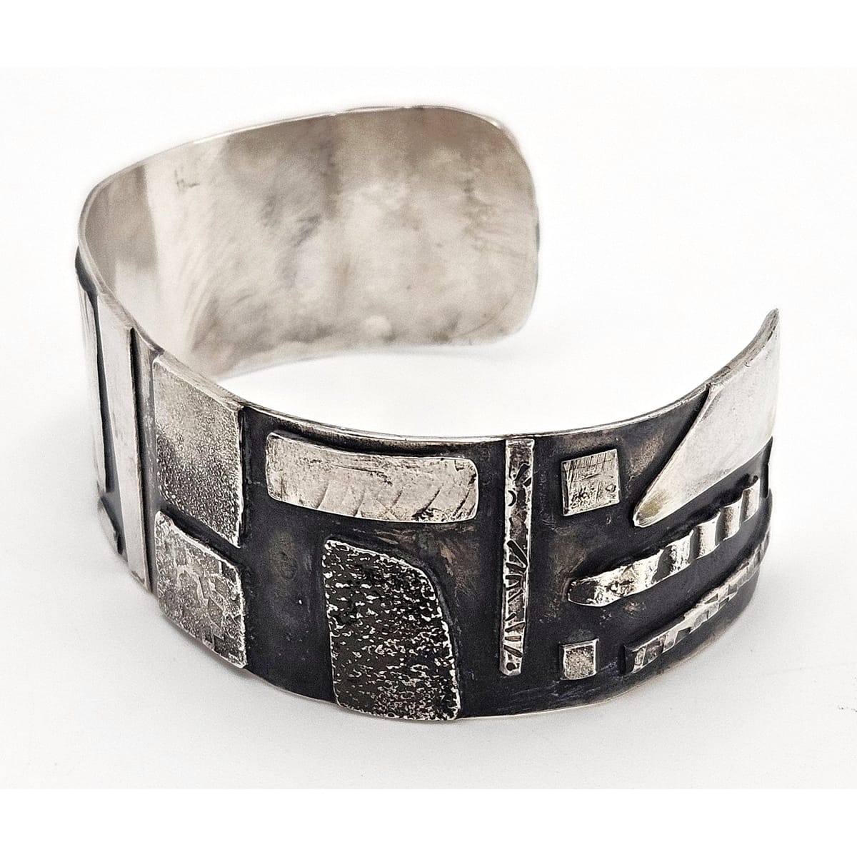 VTG Artisan Sterling Abstract Modernist Constructivism Cuff Bracelet - Signed