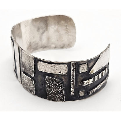 VTG Artisan Sterling Abstract Modernist Constructivism Cuff Bracelet - Signed