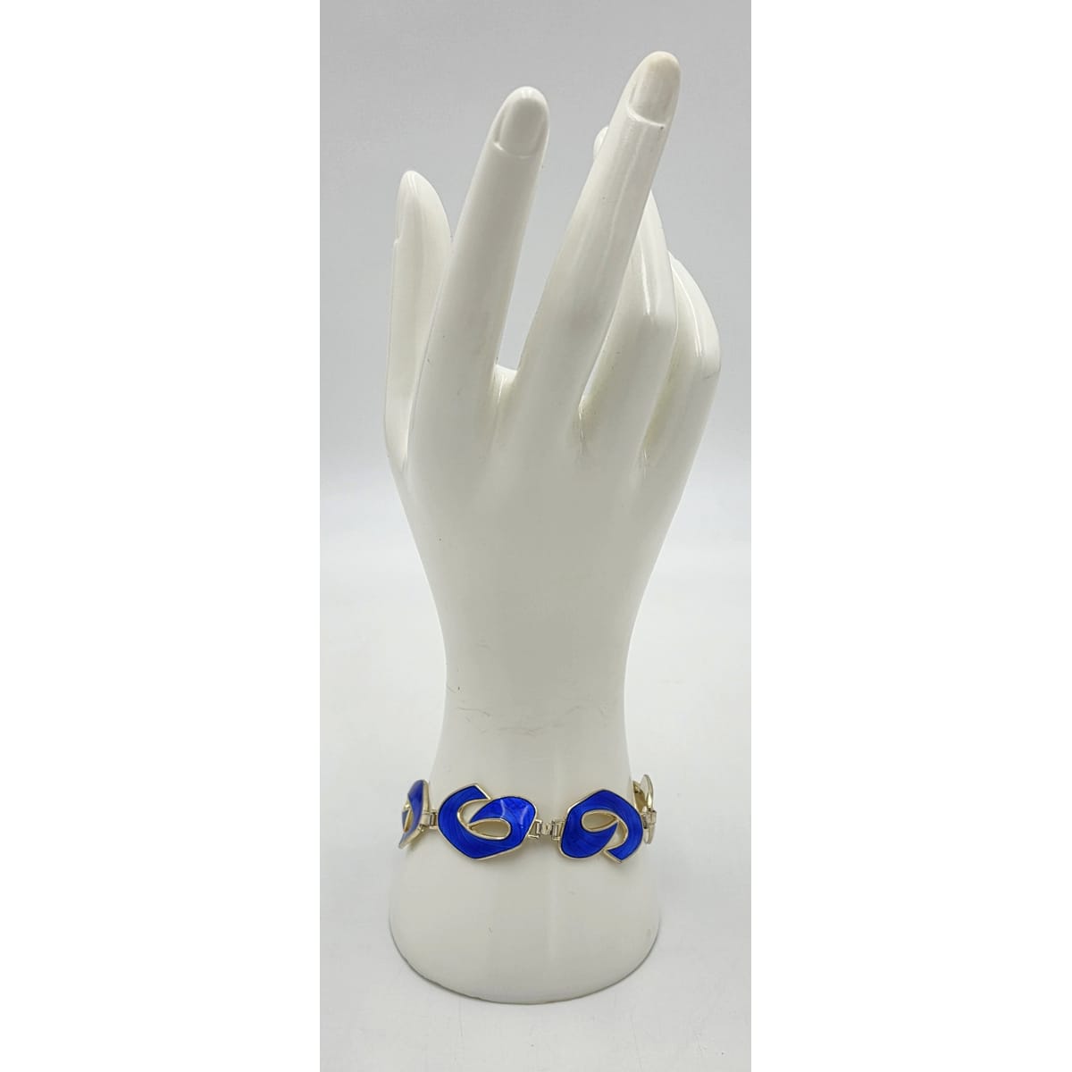Ivar Holth Norway Gilt Sterling &amp; Blue Enamel Art Deco Panel Link Bracelet 1940s, alternate product view 2