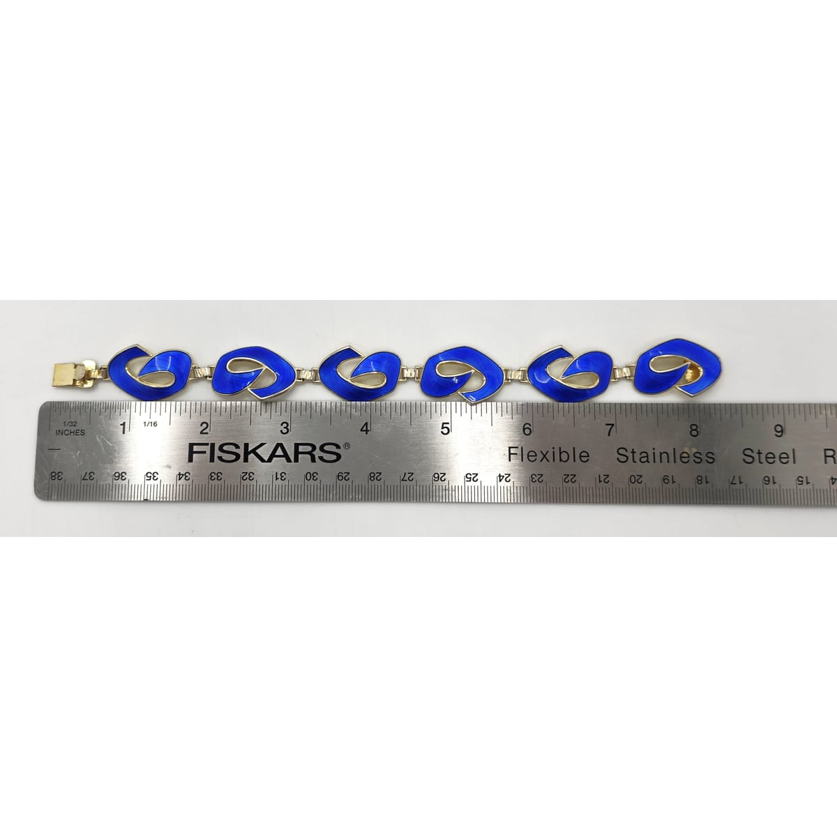 Ivar Holth Norway Gilt Sterling &amp; Blue Enamel Art Deco Panel Link Bracelet 1940s, alternate product view 10