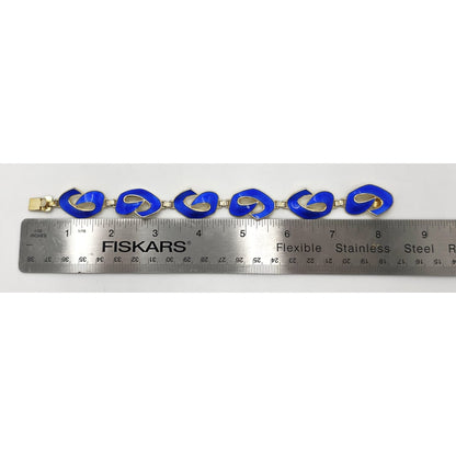 Ivar Holth Norway Gilt Sterling &amp; Blue Enamel Art Deco Panel Link Bracelet 1940s, alternate product view 10