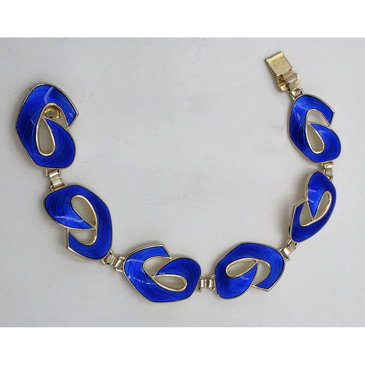 Ivar Holth Norway Gilt Sterling &amp; Blue Enamel Art Deco Panel Link Bracelet 1940s, alternate product view 3