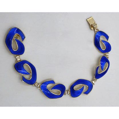 Ivar Holth Norway Gilt Sterling &amp; Blue Enamel Art Deco Panel Link Bracelet 1940s, alternate product view 3