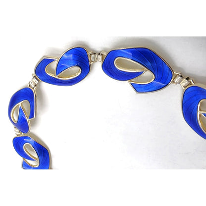 Ivar Holth Norway Gilt Sterling &amp; Blue Enamel Art Deco Panel Link Bracelet 1940s, alternate product view 5