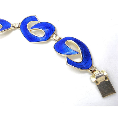 Ivar Holth Norway Gilt Sterling &amp; Blue Enamel Art Deco Panel Link Bracelet 1940s, alternate product view 6