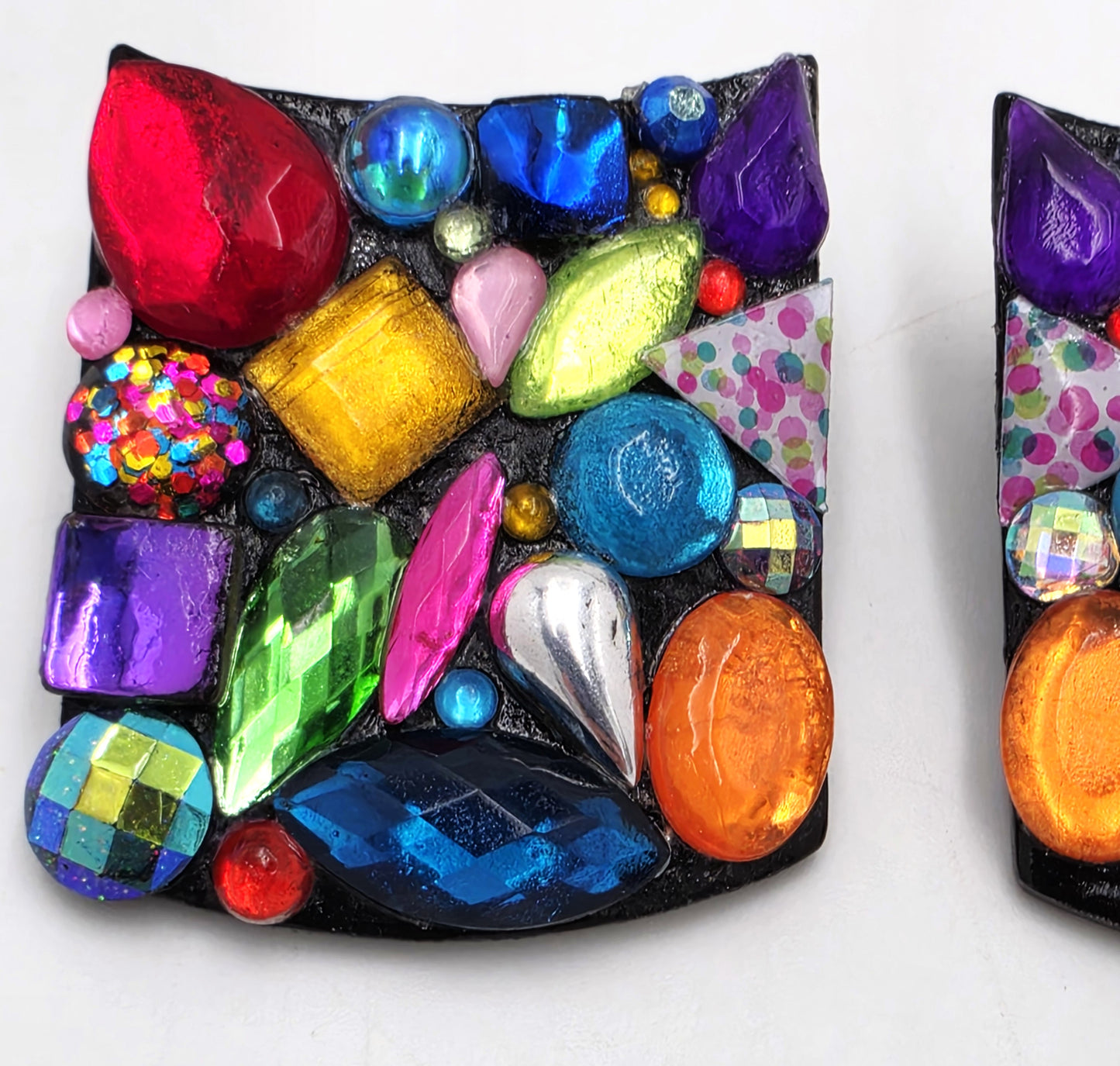 RARE Bill Schiffer Large Abstract Lucite and Rhinestone Earrings Signed 1988