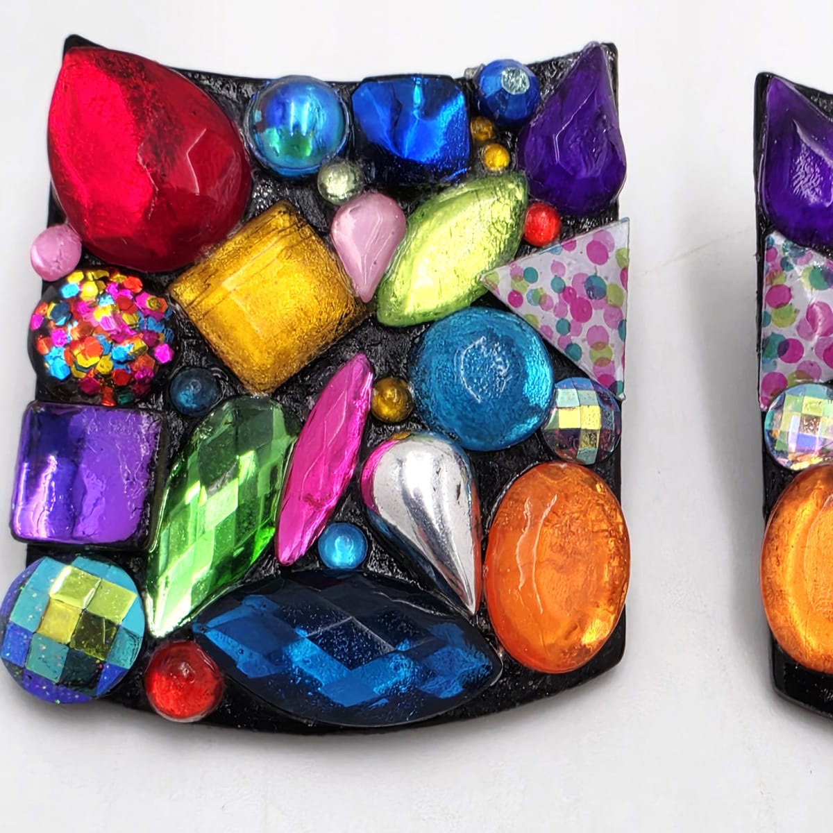 RARE Bill Schiffer Large Abstract Lucite and Rhinestone Earrings Signed 1988, alternate product view 3