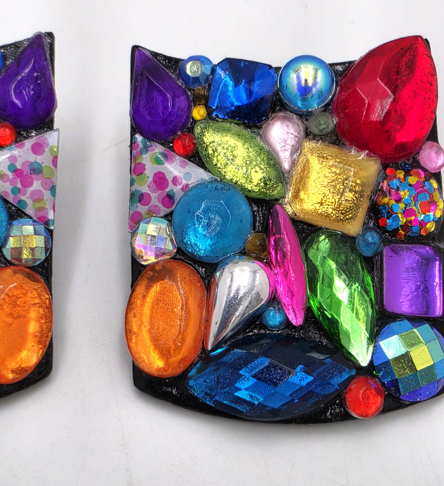 RARE Bill Schiffer Large Abstract Lucite and Rhinestone Earrings Signed 1988