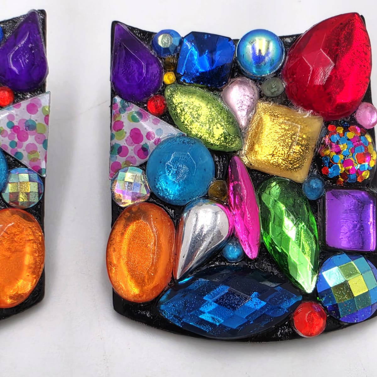 RARE Bill Schiffer Large Abstract Lucite and Rhinestone Earrings Signed 1988, alternate product view 4