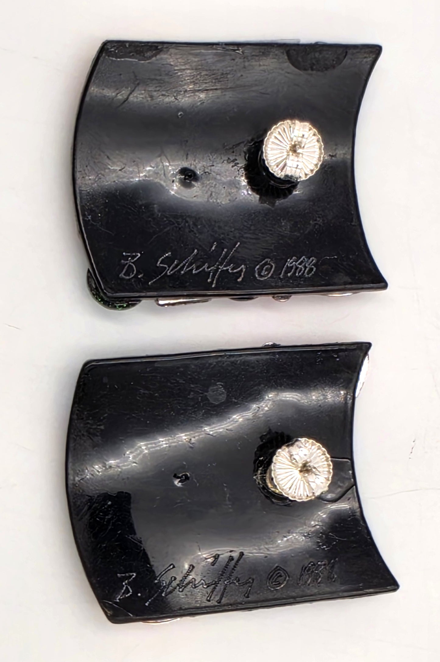 RARE Bill Schiffer Large Abstract Lucite and Rhinestone Earrings Signed 1988