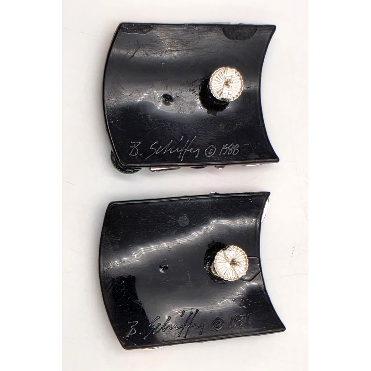RARE Bill Schiffer Large Abstract Lucite and Rhinestone Earrings Signed 1988, alternate product view 6