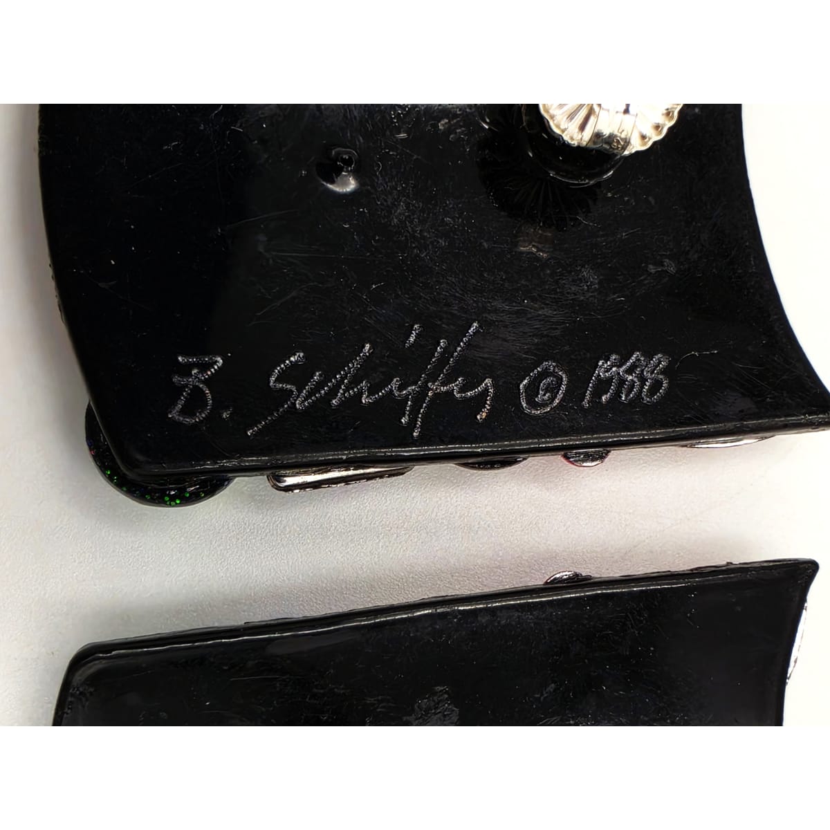 RARE Bill Schiffer Large Abstract Lucite and Rhinestone Earrings Signed 1988, alternate product view 7