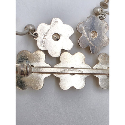 Meka Denmark Sterling Enamel BlackEyed Susan Flower Earrings Brooch Set 1950s, alternate product view 6