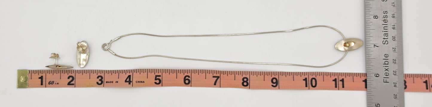 Retired Ed Levin Modernist Sterling 14K Earrings & Necklace Set C 1980/1990s